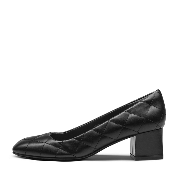 Square Toe Low Heel Pumps - BLACK PU - 2